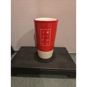 Starbucks Red "JOYFUL" Ceramic Travel Mug 12 oz Speckled Base w/ Lid – EXCELLENT